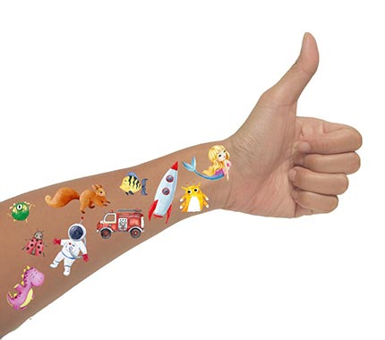 Unsere Kinder Tattoos halten 4-6 Tage auf der Haut.